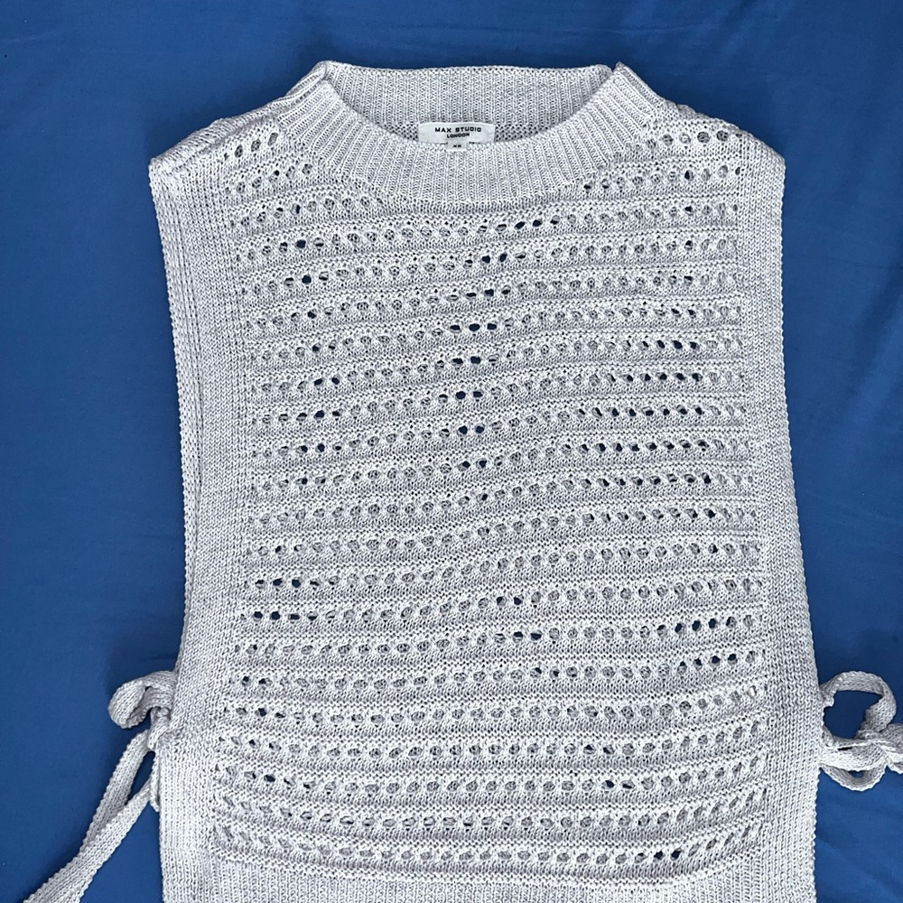 Max Studio Gray Openwork Side-Tie Knit Vest
